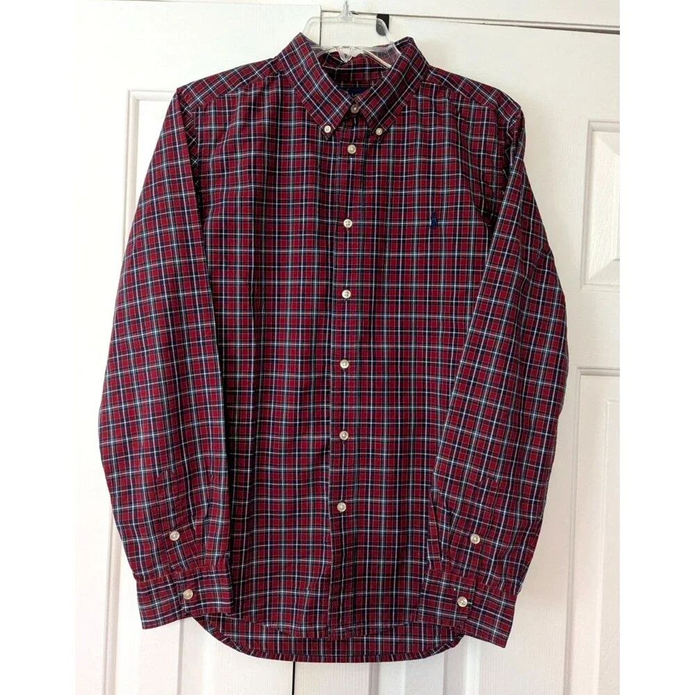 Ralph Lauren Boys' XL Long Sleeve Button Down Shirt  18-20 Red Plaid